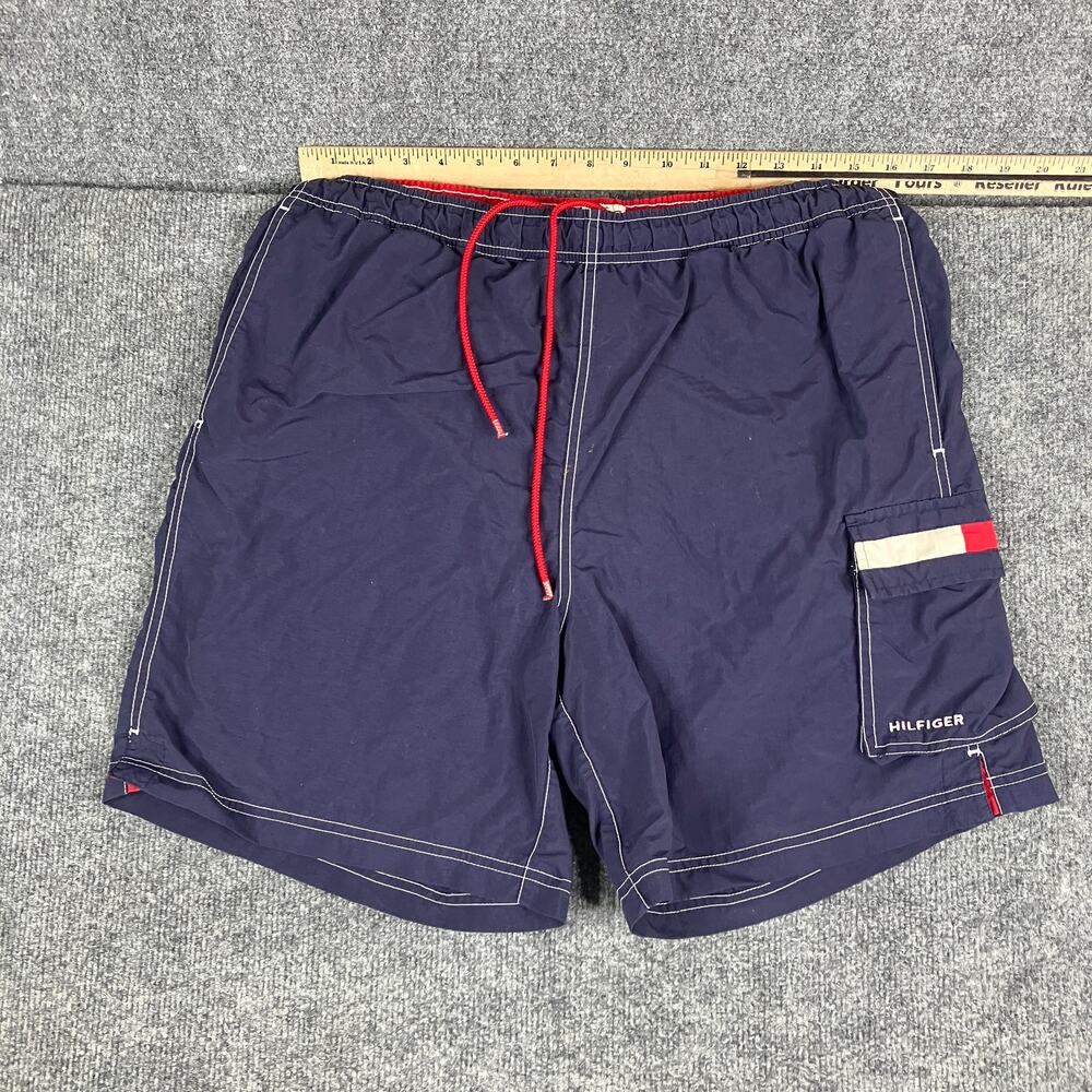 Tommy‎ Hilfiger Swim Trunks Mens Size M Navy Red Mesh Lined Cargo Board Shorts